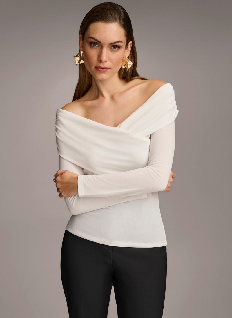 Sweaters and Tops Donna Karan Off Shoulder Wrap Creme | Ecuador_DK67001