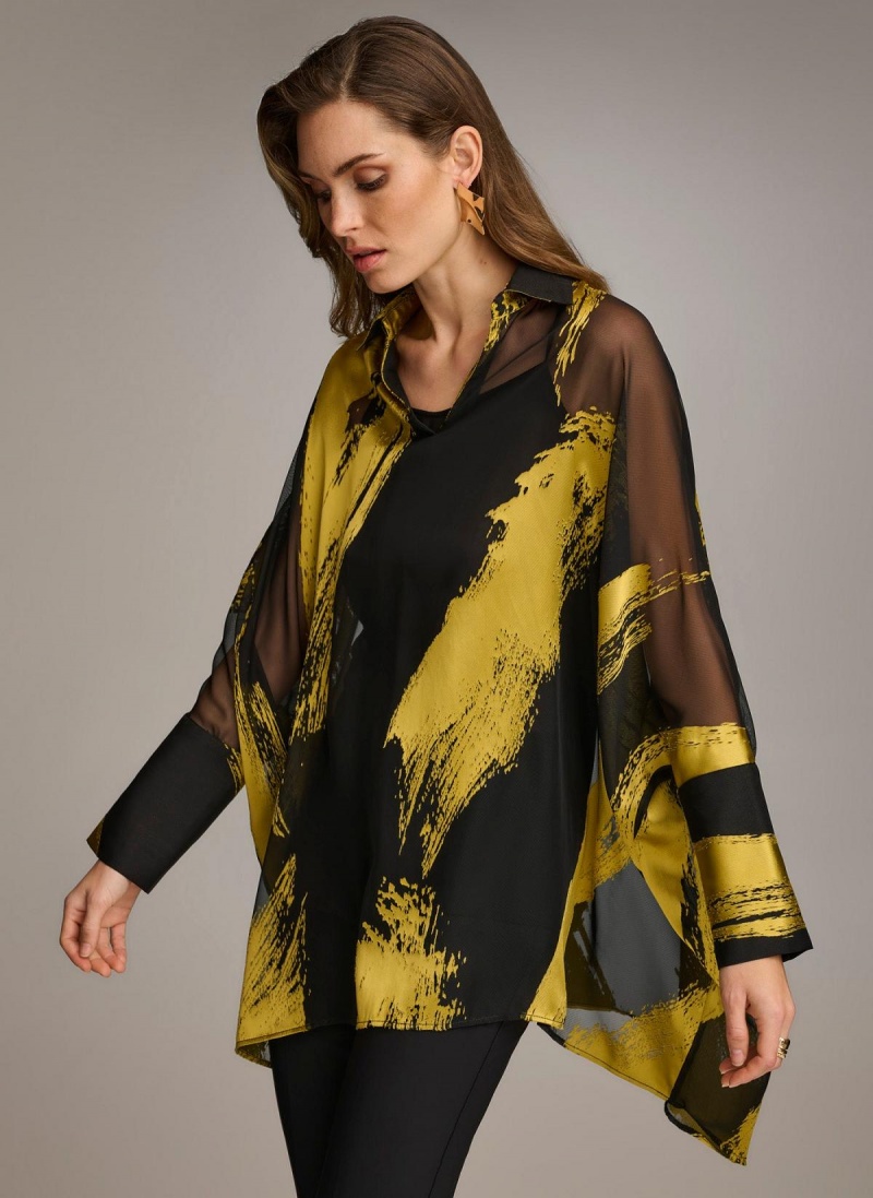 Sweaters and Tops Donna Karan Print Collared Tunic Negras | Ecuador_DK42232