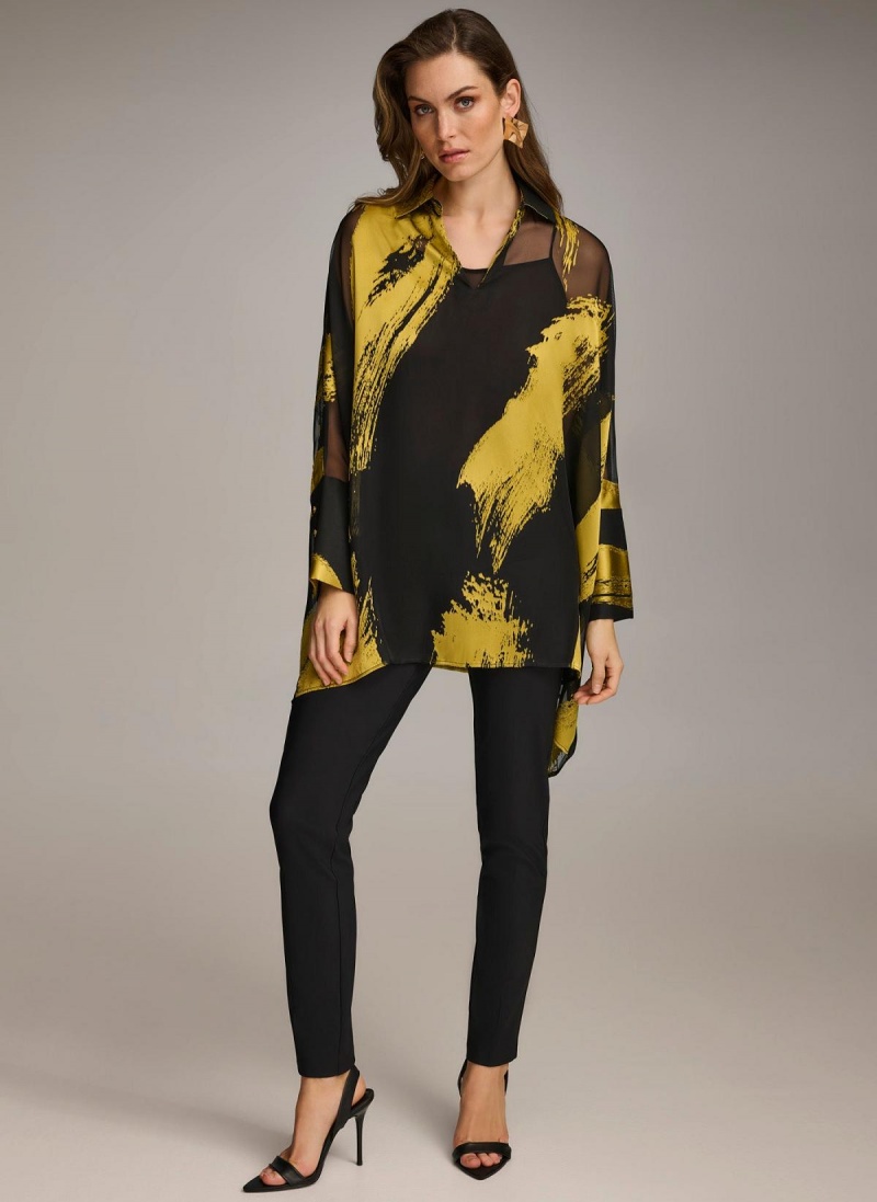 Sweaters and Tops Donna Karan Print Collared Tunic Negras | Ecuador_DK42232