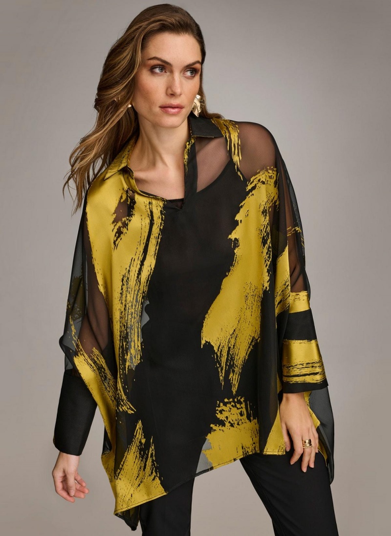 Sweaters and Tops Donna Karan Print Collared Tunic Negras | Ecuador_DK42232