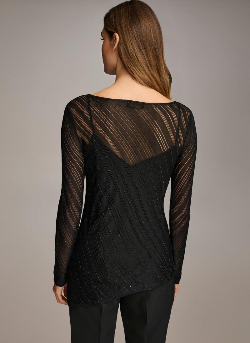 Sweaters and Tops Donna Karan Sheer With Shimmer Negras | Ecuador_DK73017