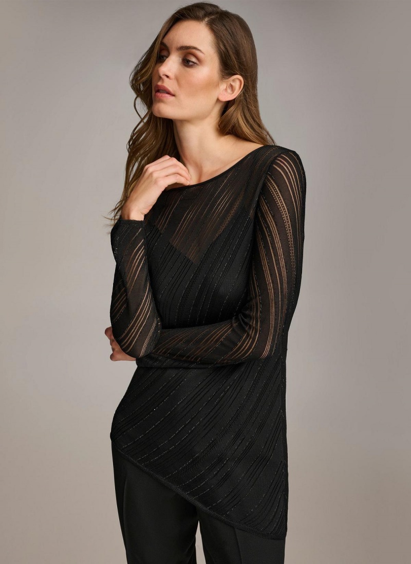 Sweaters and Tops Donna Karan Sheer With Shimmer Negras | Ecuador_DK73017