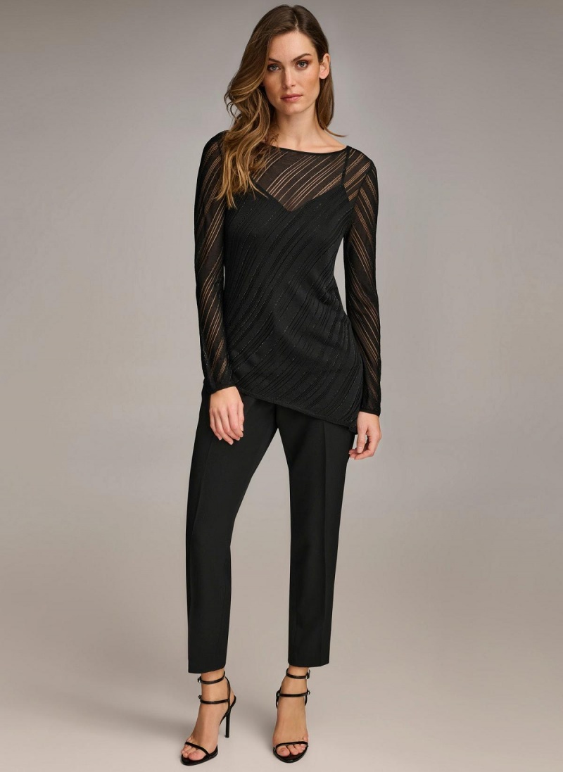 Sweaters and Tops Donna Karan Sheer With Shimmer Negras | Ecuador_DK73017