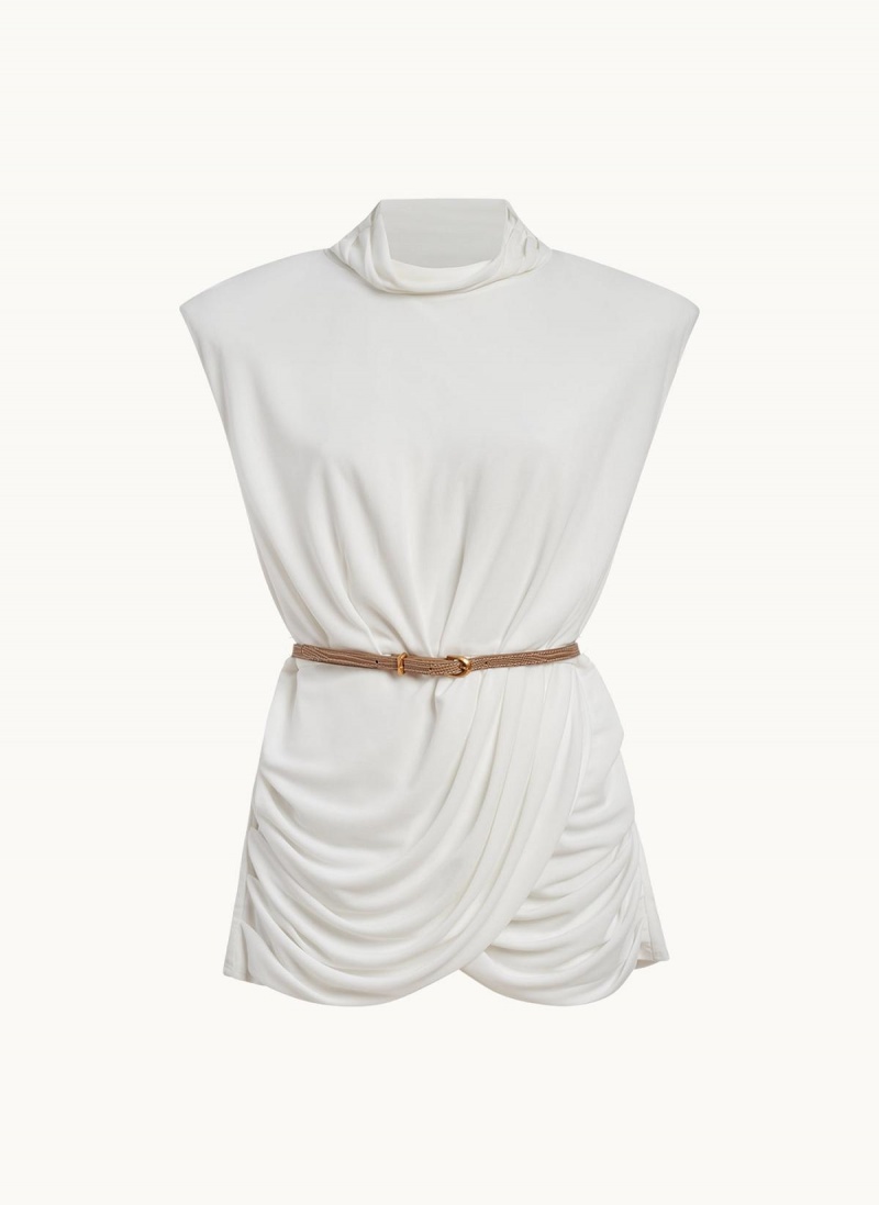 Sweaters and Tops Donna Karan Sleeveless Mock Neck Knit Creme | Ecuador_DK84946