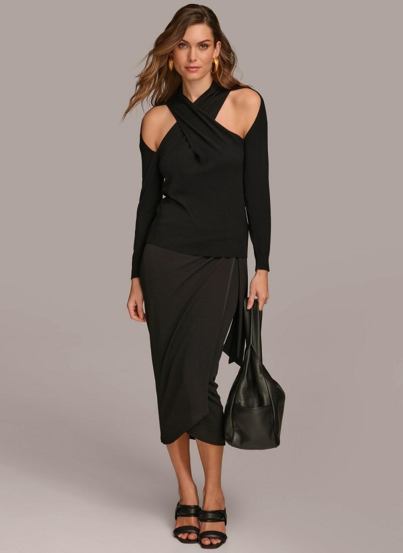 Sweaters and Tops Donna Karan Twist Front Negras | Ecuador_DK48991