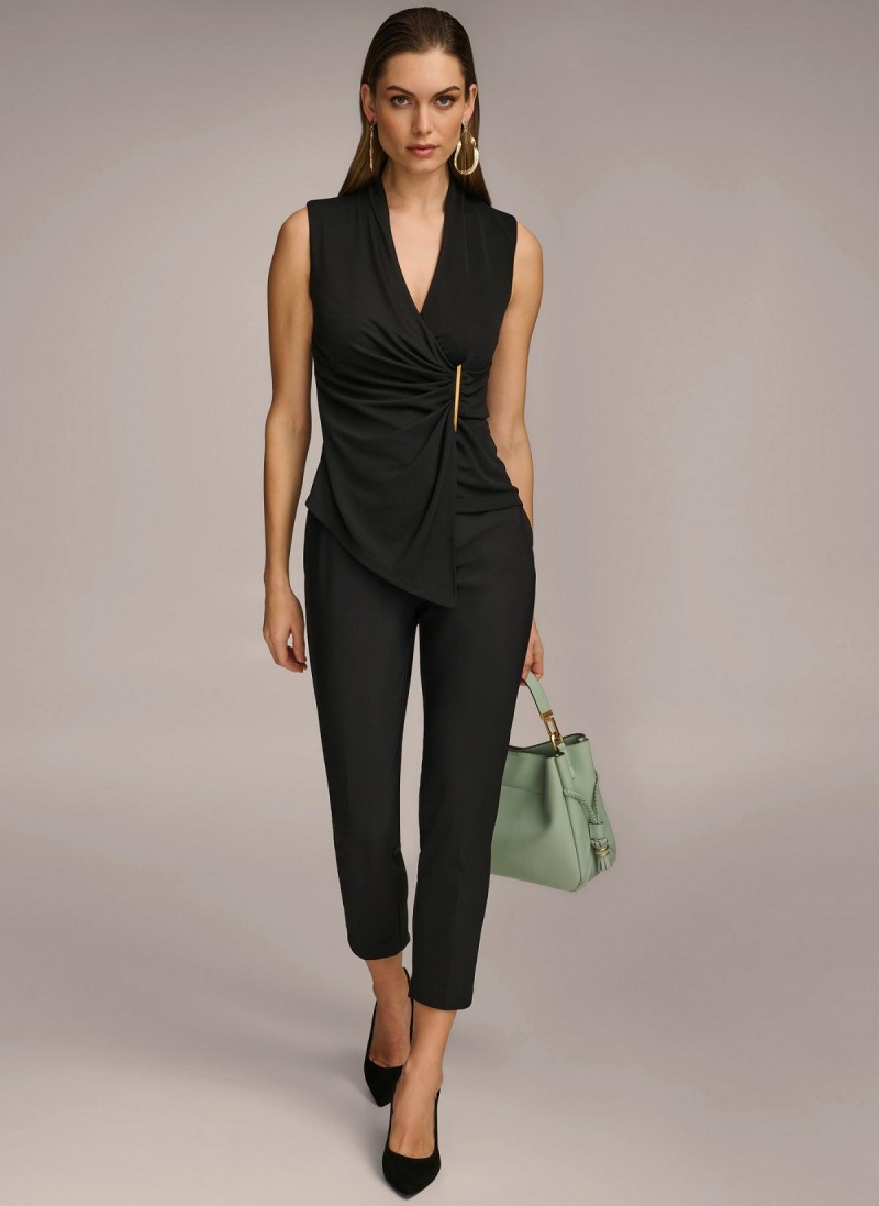 Sweaters and Tops Donna Karan V-neck With Hardware And Ruched Detail Negras | Ecuador_DK21794