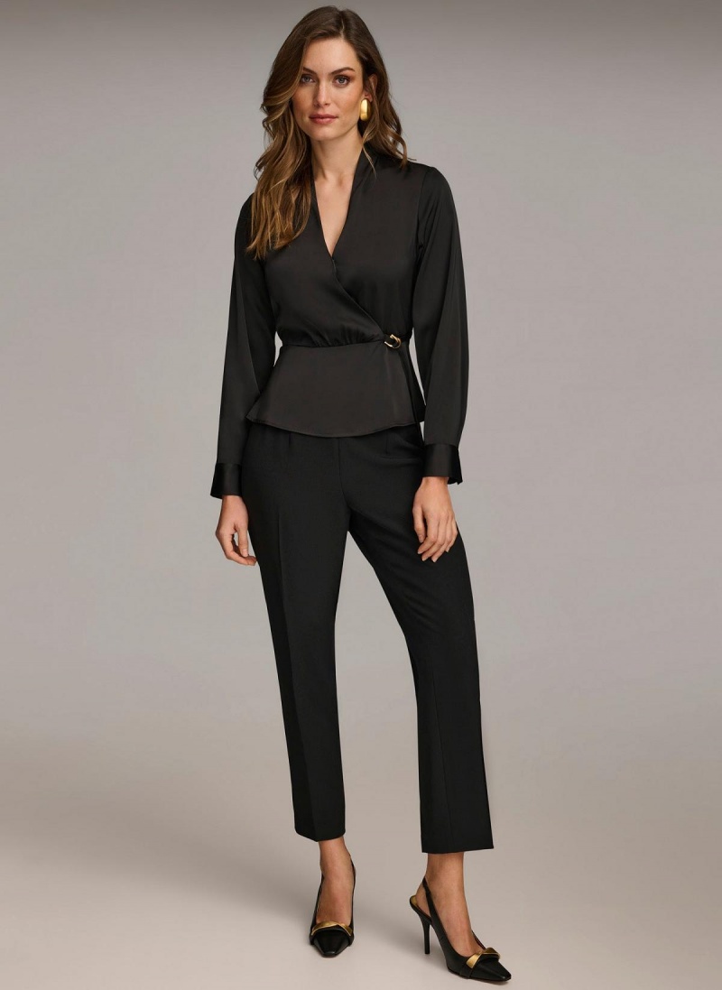 Sweaters and Tops Donna Karan Wrap Blouse With Tie Negras | Ecuador_DK74515