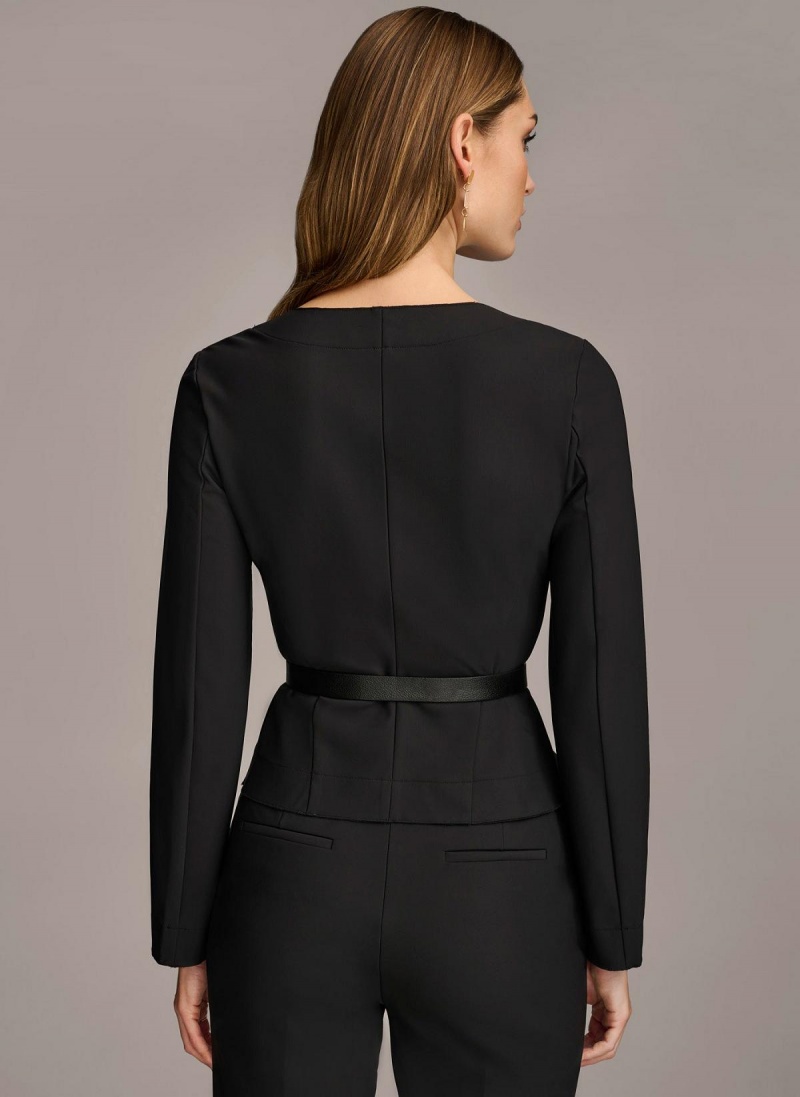 Sweaters and Tops Donna Karan Wrap Jacket With Belt Negras | Ecuador_DK96808