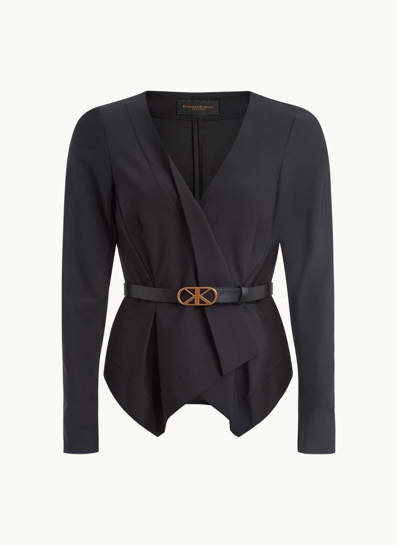 Sweaters and Tops Donna Karan Wrap Jacket With Belt Negras | Ecuador_DK96808