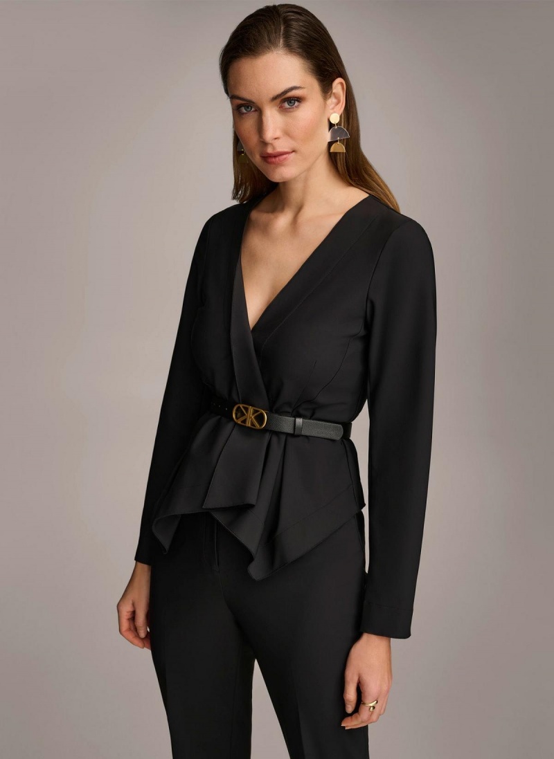 Sweaters and Tops Donna Karan Wrap Jacket With Belt Negras | Ecuador_DK96808