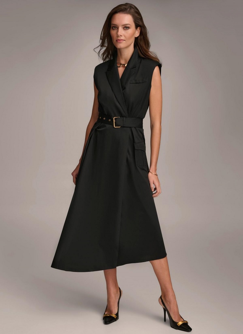 Vestido Donna Karan Belted Asymmetrical Negras | Ecuador_DK99032