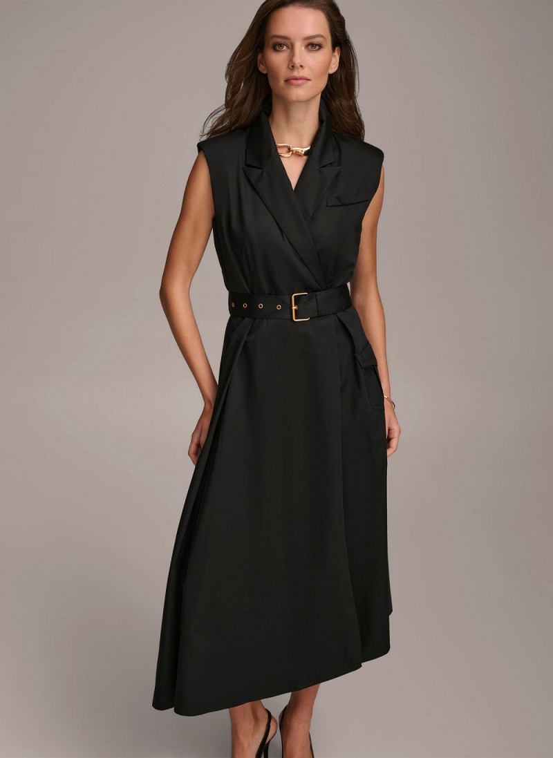 Vestido Donna Karan Belted Asymmetrical Negras | Ecuador_DK99032