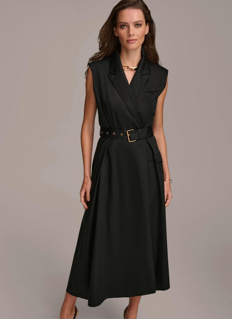 Vestido Donna Karan Belted Asymmetrical Negras | Ecuador_DK99032