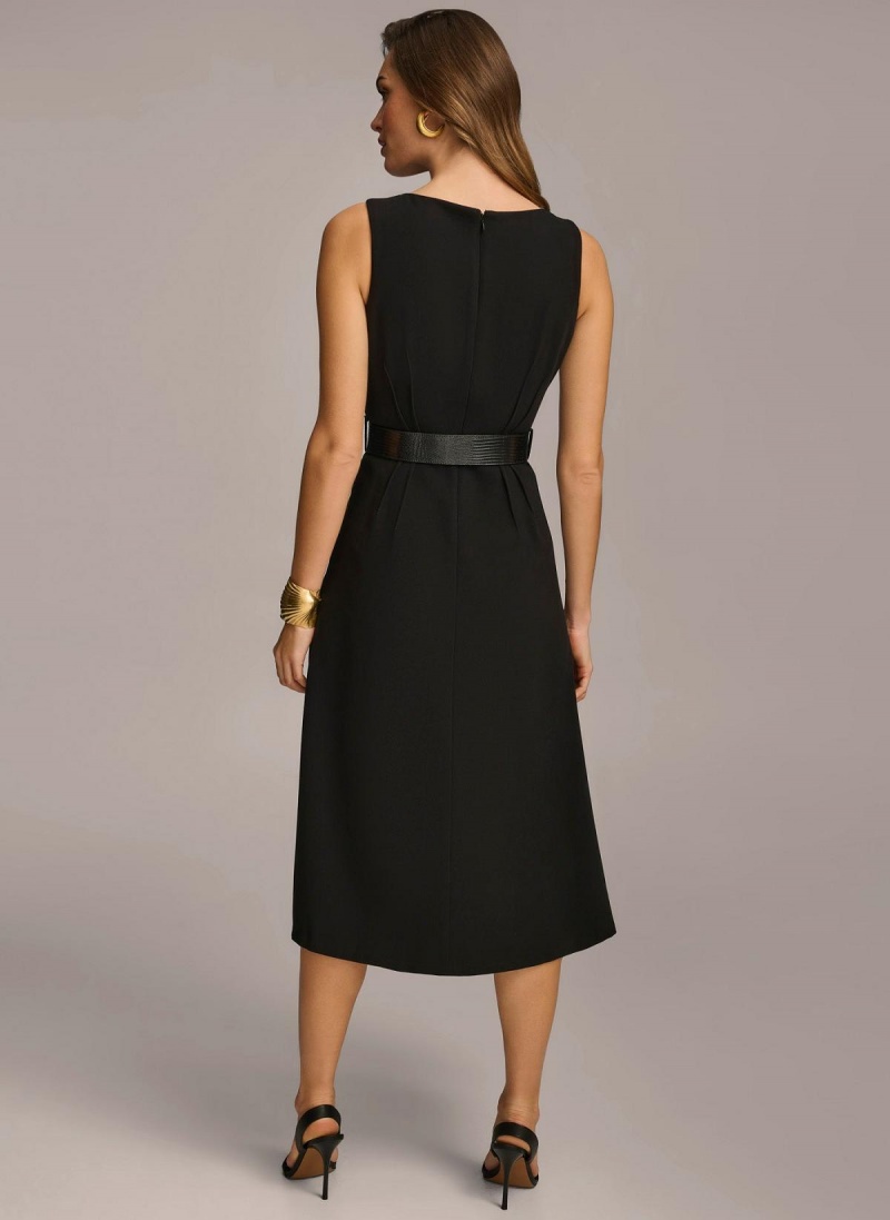 Vestido Donna Karan Belted Midi Negras | Ecuador_DK33162