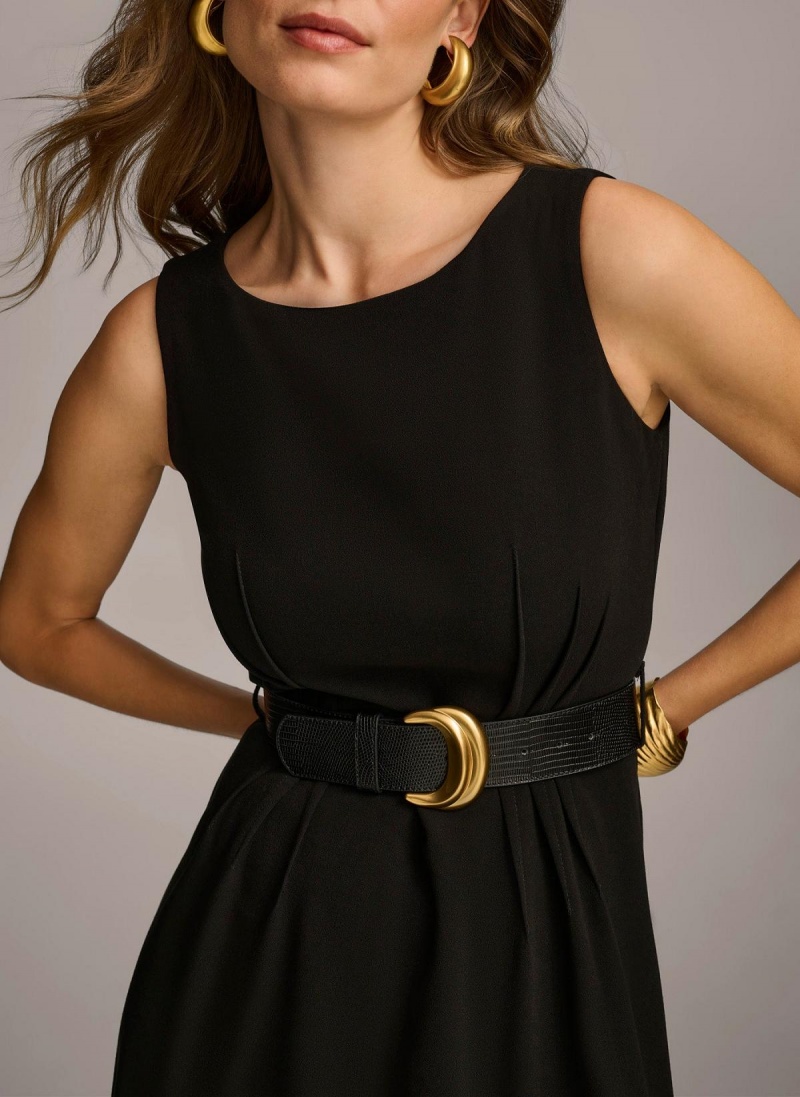 Vestido Donna Karan Belted Midi Negras | Ecuador_DK33162