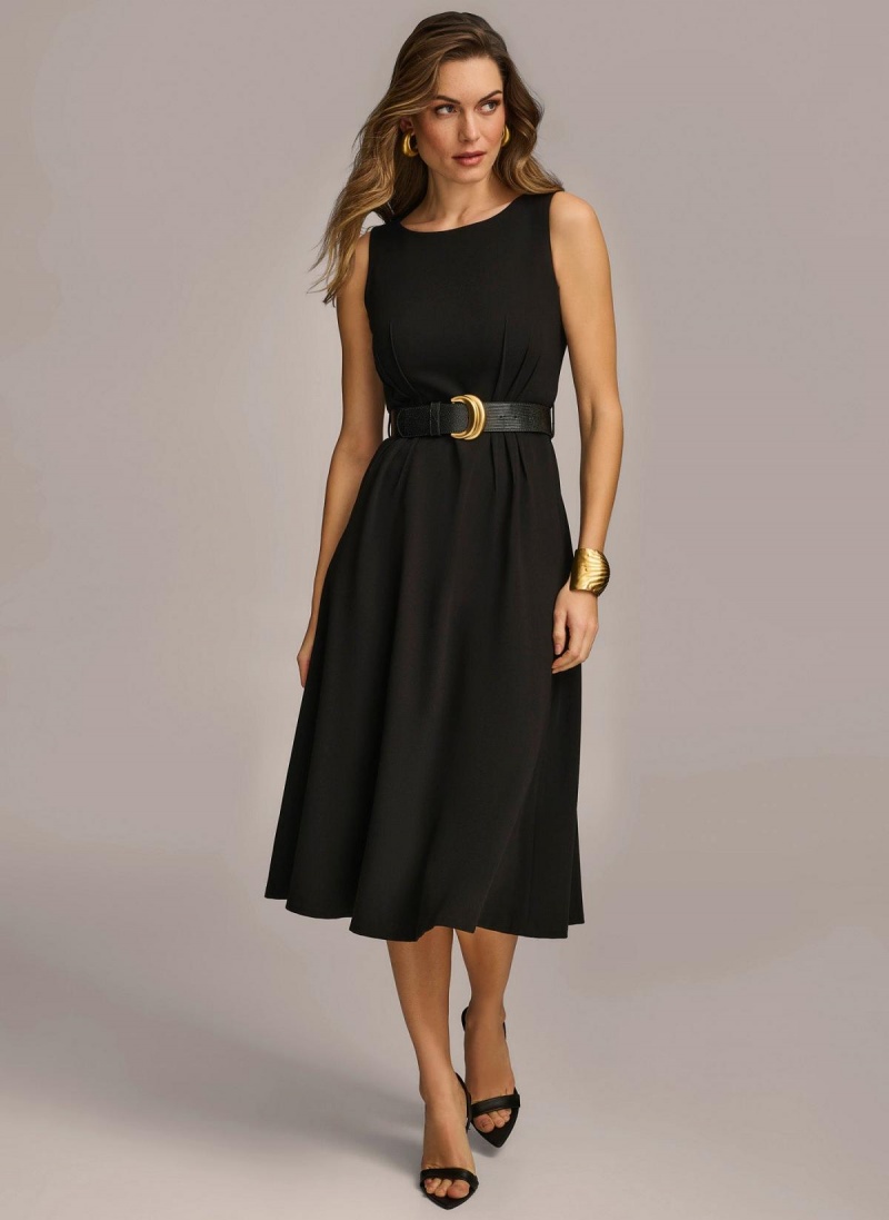 Vestido Donna Karan Belted Midi Negras | Ecuador_DK33162