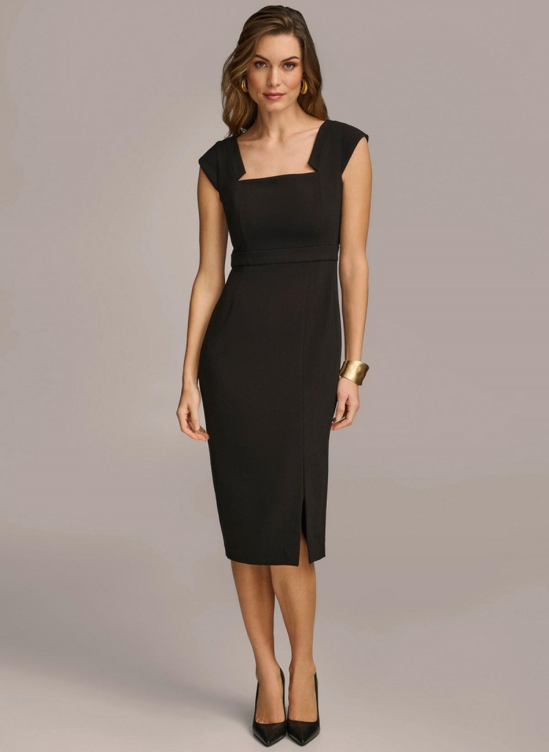 Vestido Donna Karan Cap Sleeve Square Neck Sheath With Slit Negras | Ecuador_DK91983