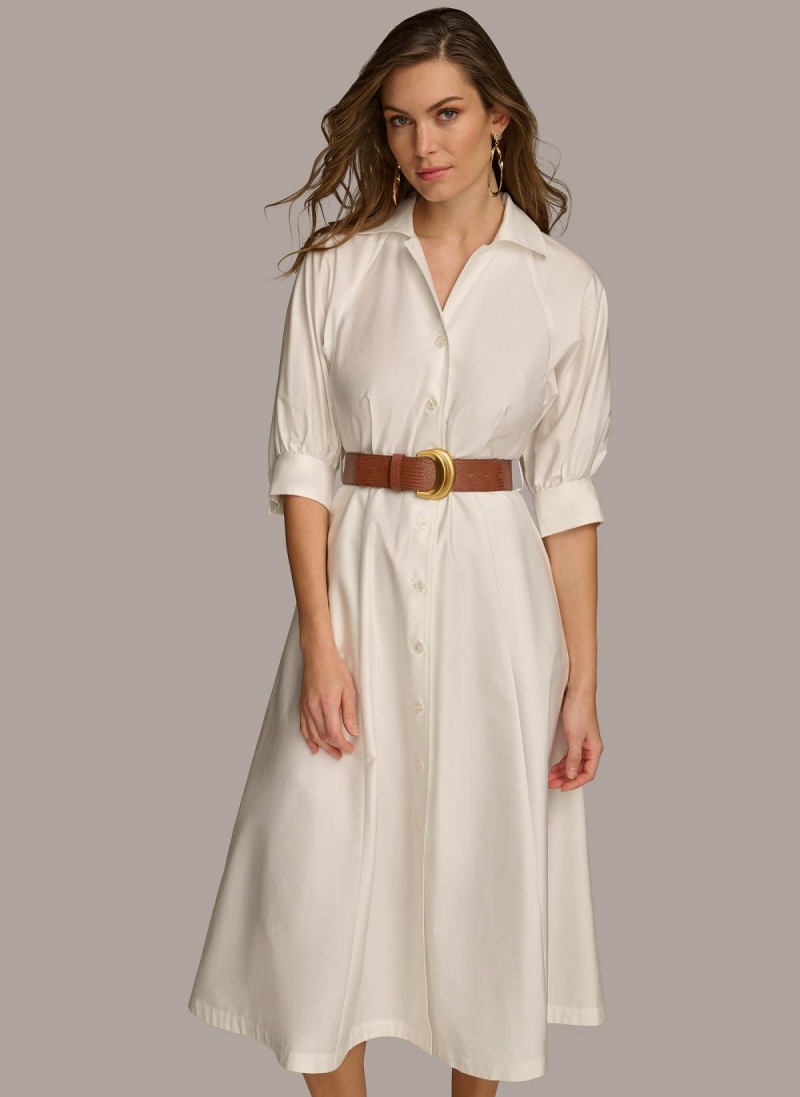 Vestido Donna Karan Cotton Shirt Creme | Ecuador_DK37277