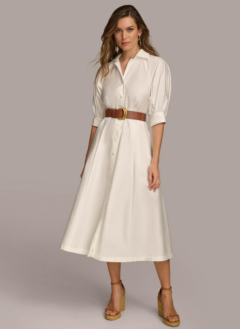 Vestido Donna Karan Cotton Shirt Creme | Ecuador_DK37277