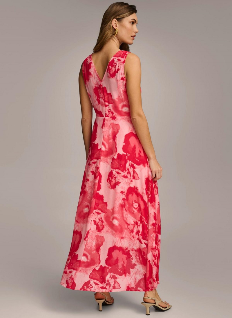 Vestido Donna Karan Floral Midi Rosas | Ecuador_DK13067