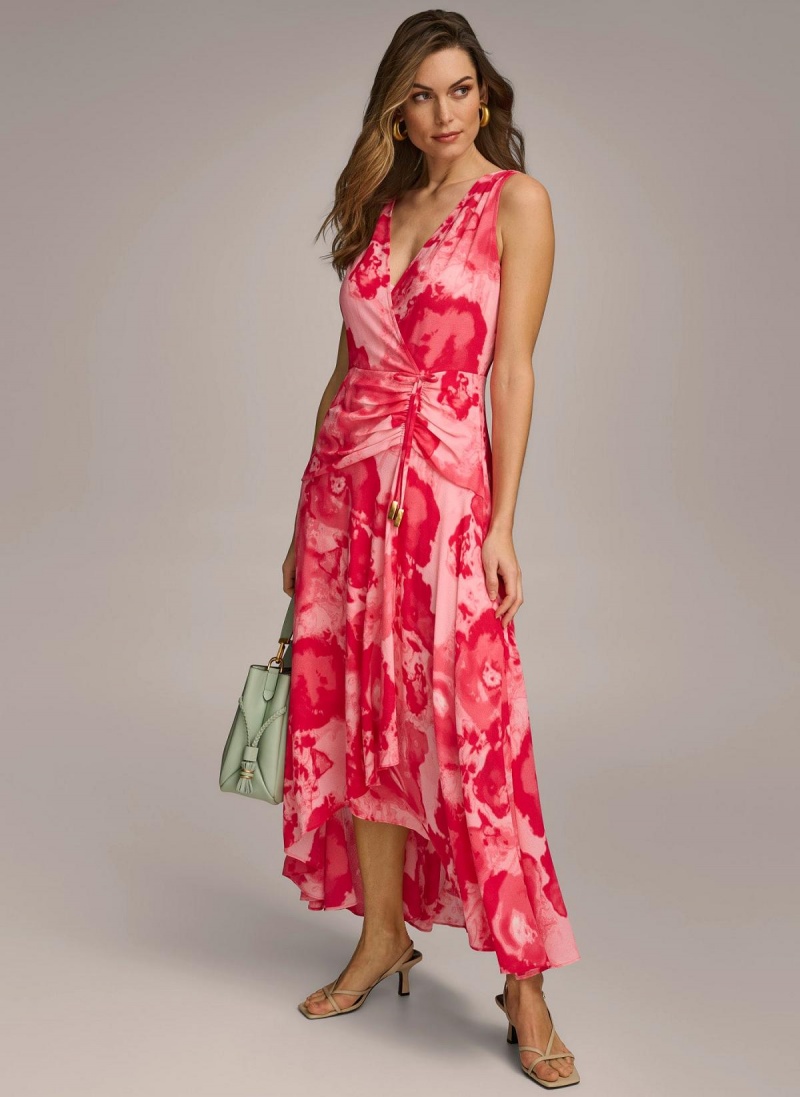 Vestido Donna Karan Floral Midi Rosas | Ecuador_DK13067