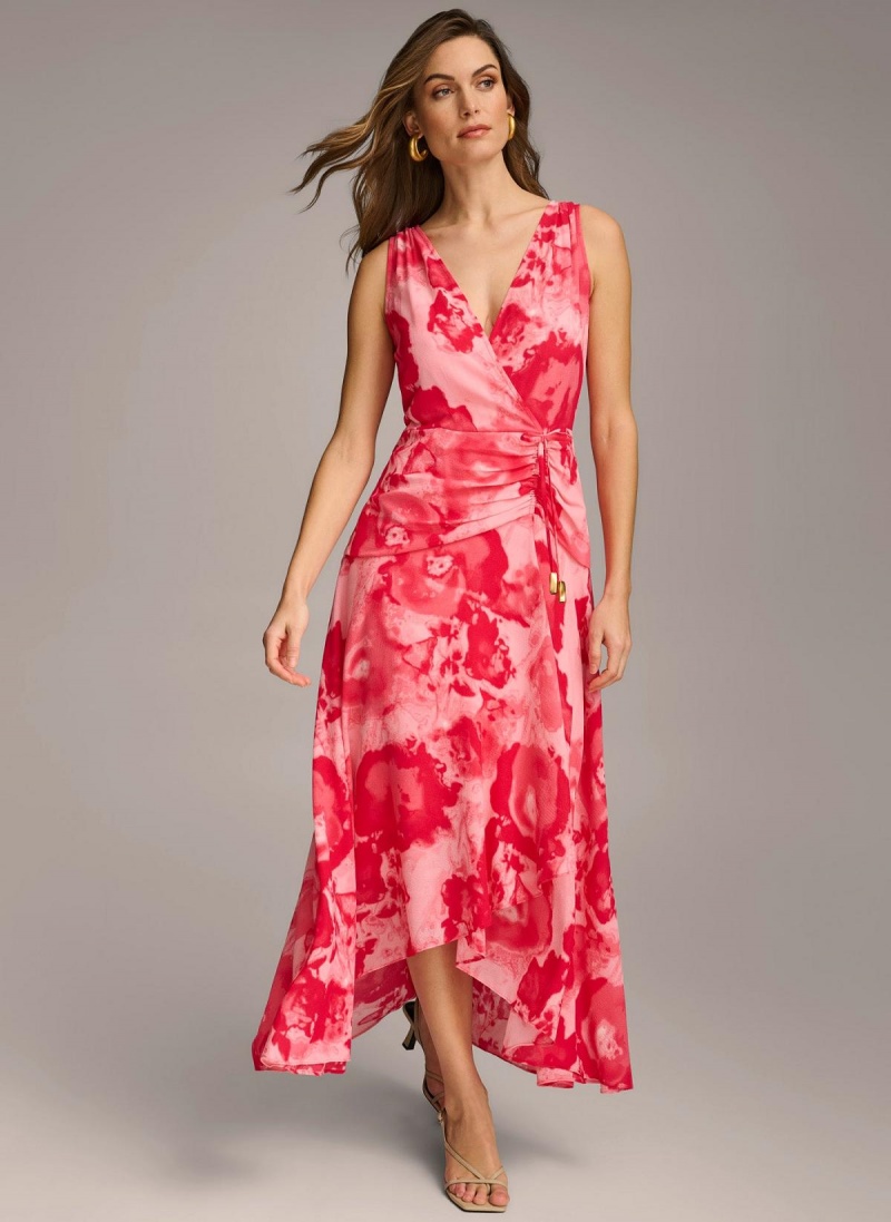 Vestido Donna Karan Floral Midi Rosas | Ecuador_DK13067