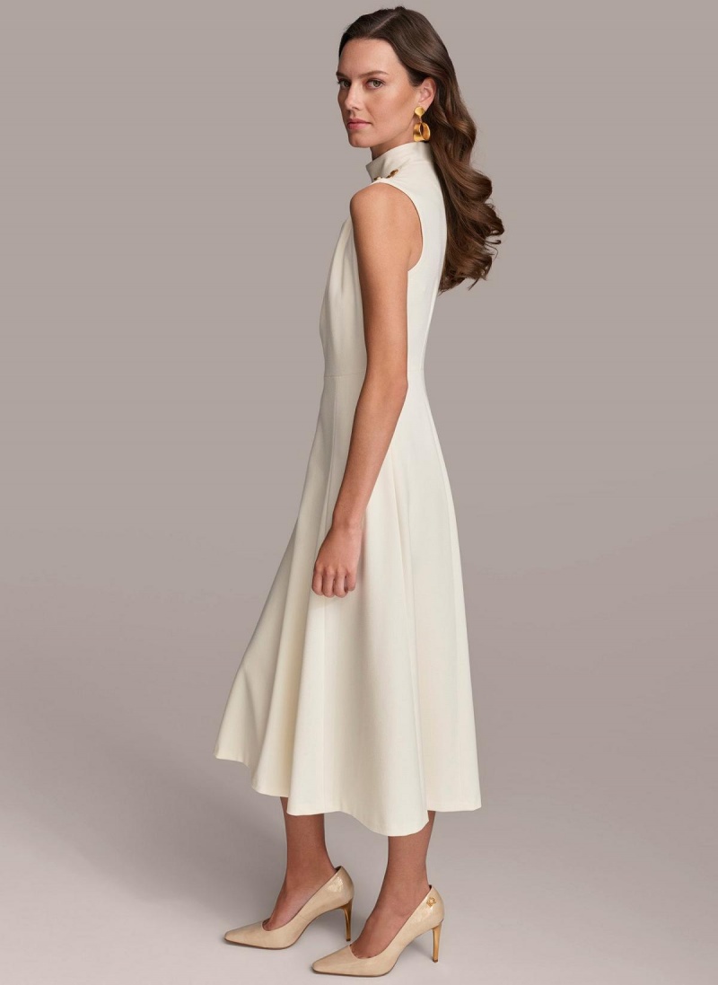 Vestido Donna Karan Mock Neck Midi Creme | Ecuador_DK19823