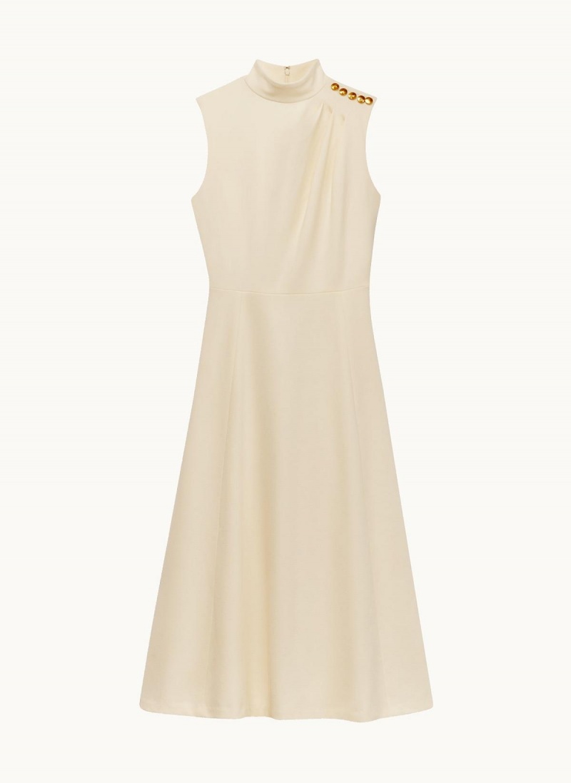 Vestido Donna Karan Mock Neck Midi Creme | Ecuador_DK19823