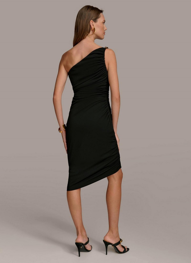 Vestido Donna Karan One Shoulder Ruched Negras | Ecuador_DK33623