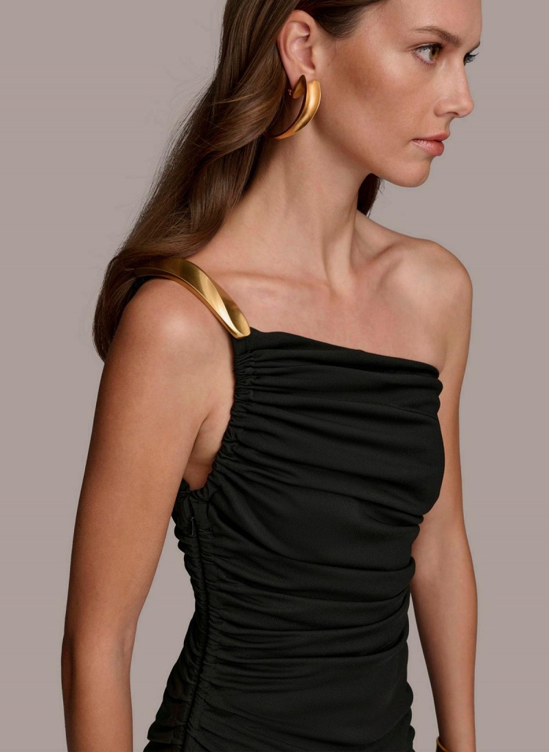 Vestido Donna Karan One Shoulder Ruched Negras | Ecuador_DK33623