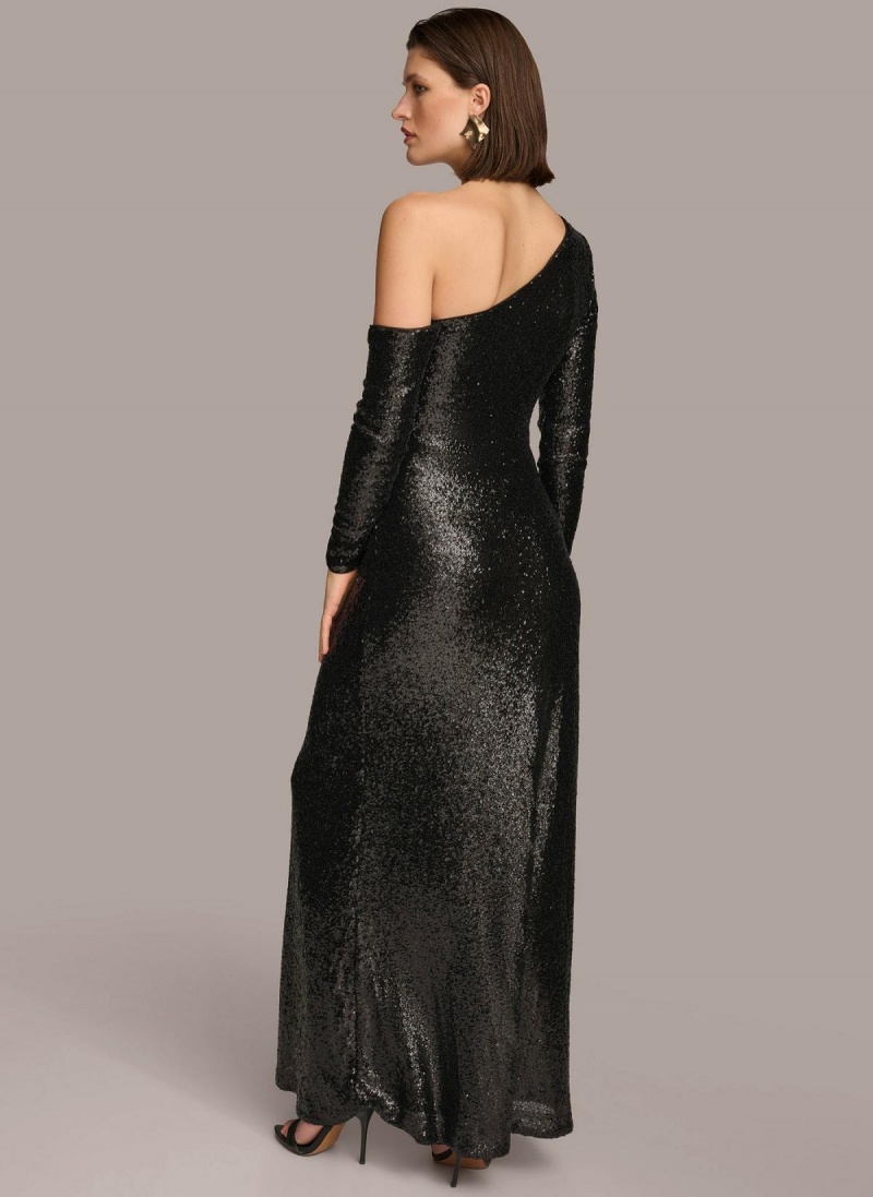 Vestido Donna Karan One Shoulder Sequin Negras | Ecuador_DK75663